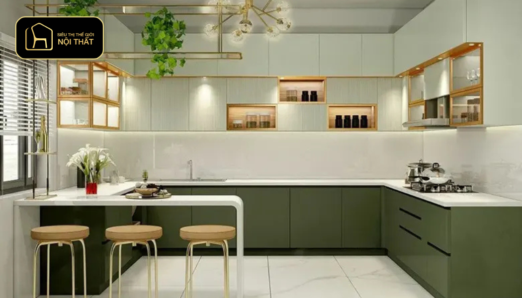 Mẫu tủ bếp chữ L (Tận dụng góc chết)