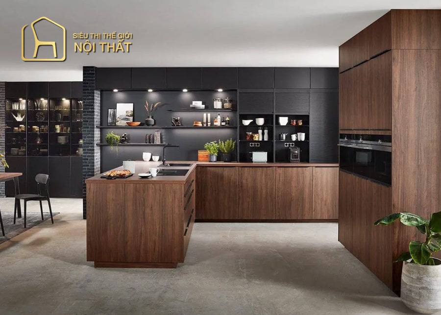 Top 20 mẫu thiết kế nội thất nhà bếp hình chữ U được ưu thích hiện nay 15 Mẫu thiết kế nội thất nhà bếp hình chữ U với tủ bếp gỗ Acrylic