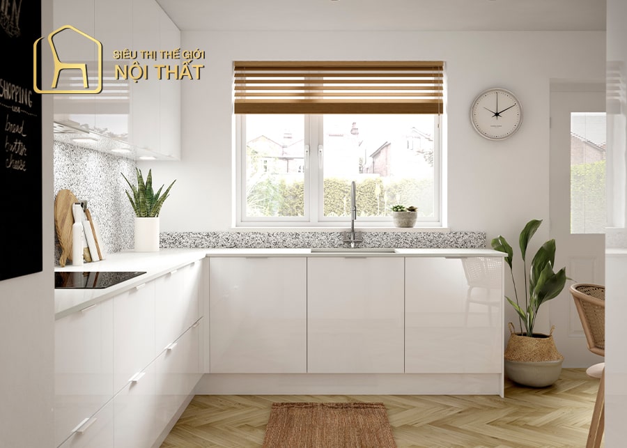 Mẫu thiết kế nội thất nhà bếp nhỏ - mẹo bố trí nhà bếp nhỏ 12 Hệ tủ bếp sử dụng gam màu sáng pastel tạo không gian nấu ăn vừa hiện đại tiện nghi vừa mang lại cảm giác rộng rãi, sang trọng
