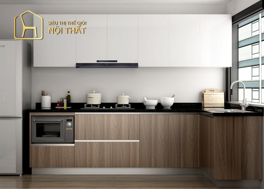 Mẫu thiết kế nội thất nhà bếp nhỏ - mẹo bố trí nhà bếp nhỏ 4 Ưu tiên tủ bếp kịch trần cho nội thất phòng bếp nhỏ