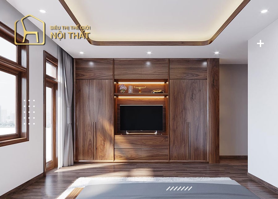 Top các mẫu tủ quần áo kết hợp kệ tivi đẹp mắt, đa đăng nhất 2022 12 Tủ quần áo kết hợp kệ tivi chất liệu gỗ tự nhiên