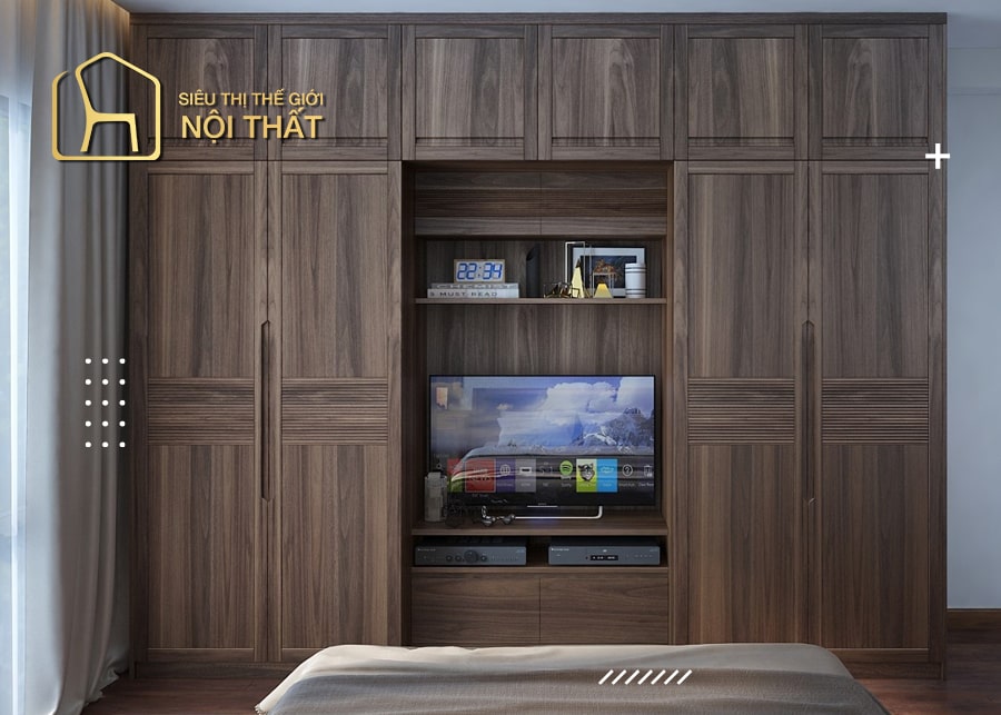 Top các mẫu tủ quần áo kết hợp kệ tivi đẹp mắt, đa đăng nhất 2022 14 Tủ quần áo kết hợp kệ tivi chất liệu gỗ tự nhiên