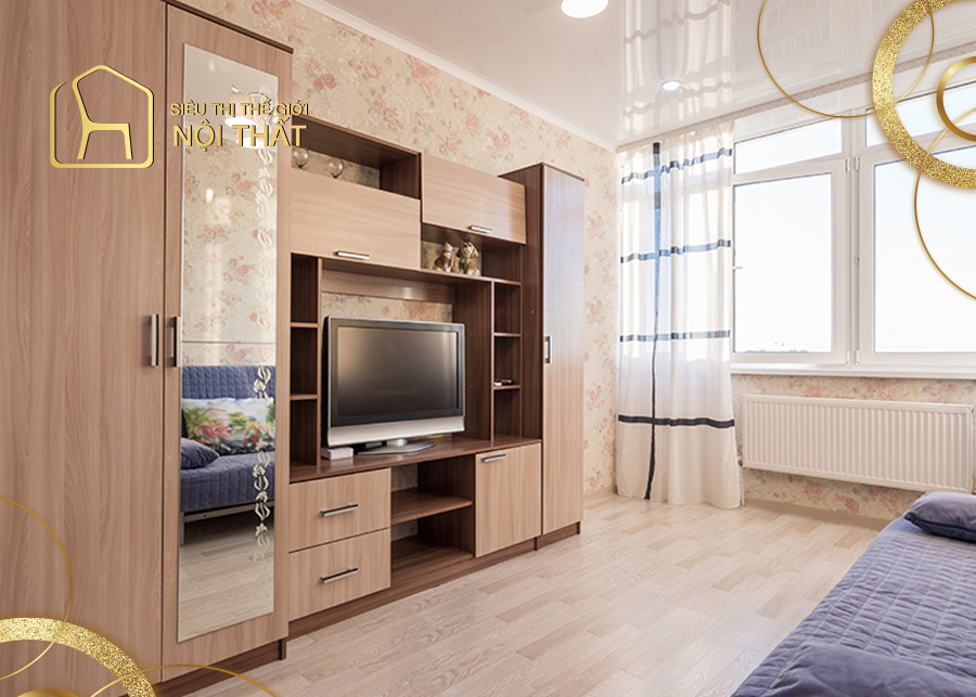 Top 12 mẫu tủ quần áo kết hợp kệ tivi đẹp mắt xu hướng năm 2022 9 Mẫu tủ quần áo kết hợp kệ tivi với thiết kế đối xứng