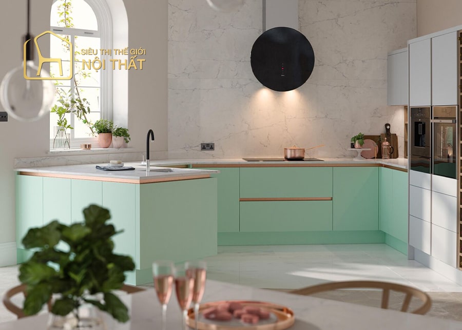 Các loại tủ bếp nhựa phổ biến, đẹp mắt cho nhà bếp của bạn 16 Mẫu tủ bếp nhựa đẹp thiết kế dạng chữ U cho không gian nhà phố, biệt thự