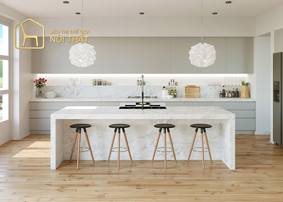 Các loại tủ bếp nhựa phổ biến, đẹp mắt cho nhà bếp của bạn 14 Mẫu tủ bếp nhựa thiết kế theo phong cách tân cổ điển sang trọng với tone màu trắng nhẹ nhàng