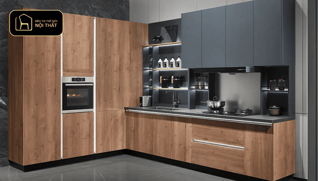 Mẫu tủ bếp chữ L (Tối ưu góc chết)