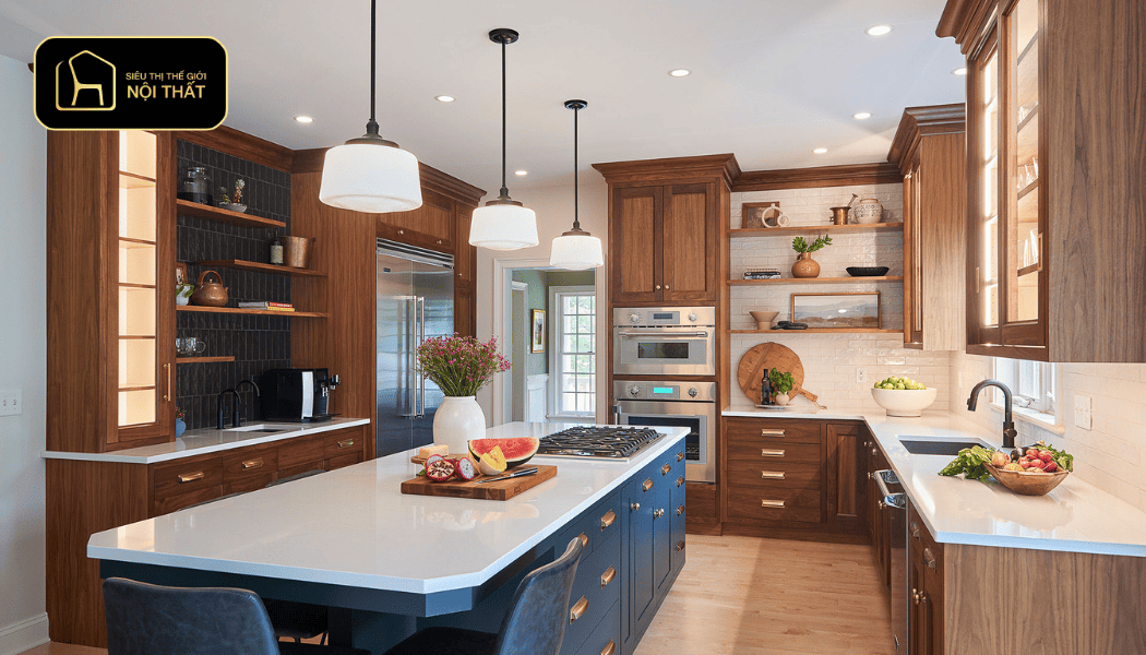 Mẫu tủ bếp sơn màu Óc Chó (Luxury)