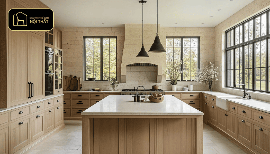 Tủ bếp gỗ sồi nga