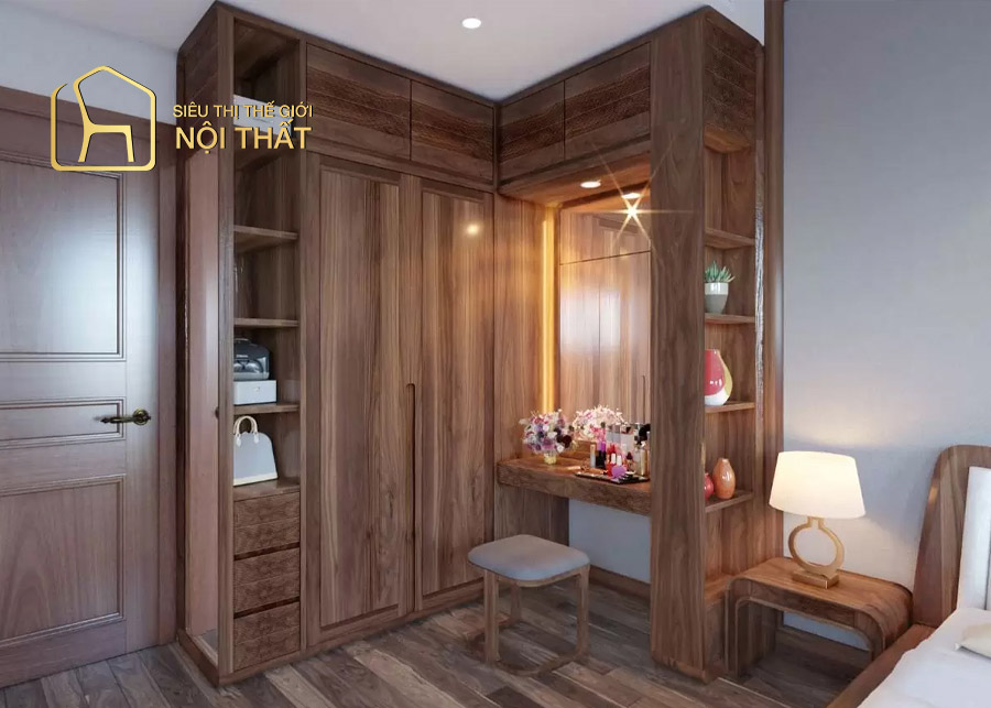 Tủ quần áo kết hợp bàn trang điểm có đặc điêm gì, có nên sử dụng? 3 Tủ quần áo kết hợp bàn trang điểm hình chữ L
