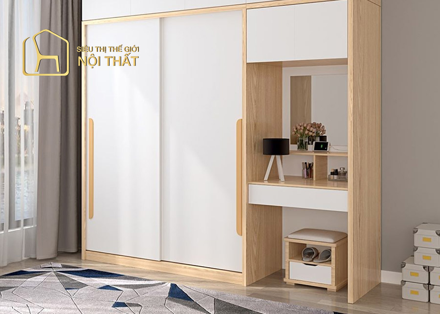 Tủ quần áo kết hợp bàn trang điểm có đặc điêm gì, có nên sử dụng? 7 Mẫu tủ quần áo kết hợp kệ trang điểm gỗ công nghiệp đẹp mắt