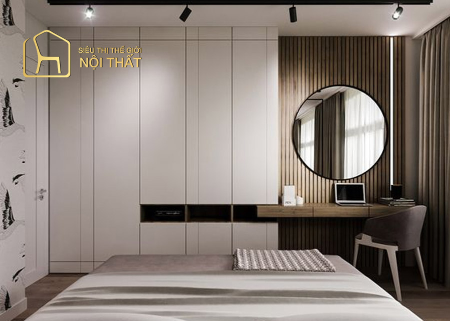 Tủ quần áo kết hợp bàn trang điểm có đặc điêm gì, có nên sử dụng? 8 Tủ quần áo kết hợp kệ trang điểm với kích thước lớn cho phòng ngủ rộng