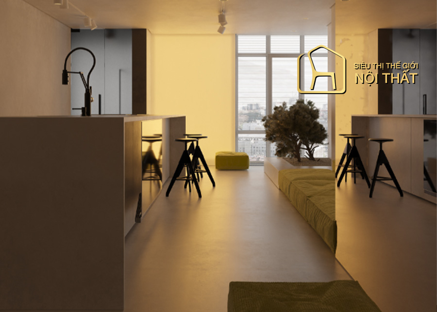 Mẫu thiết kế nội thất nhà bếp thiết kế liên thông phòng khách