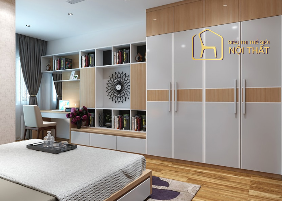 Tổng hợp 12 các mẫu tủ quần áo gỗ công nghiệp đẹp mắt nhất năm 2022 11 Mẫu tủ quần áo gỗ công nghiệp gam màu nâu sáng thiết kế 4 cánh lùa hiện đại là lựa chọn vô cùng hoàn hảo cho những gia đình nhiều gồ cần lưu trữ