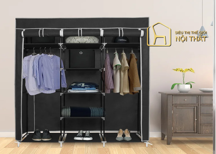 Có nên sử dụng tủ quần áo vải - Các mẫu tủ quần áo vải phổ biến 14 Tủ quần áo vải 3 buồng khung nhựa