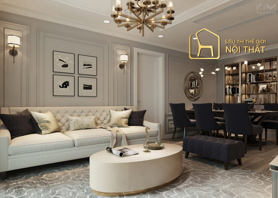 Mọi thứ A - Z về phong cách nội thất Art Deco trong thiết kế nội thất 31 Phòng khách không gian nhỏ phong cách Art Deco với tone màu sáng và các đặc trưng phụ kiện, đồ nội thất