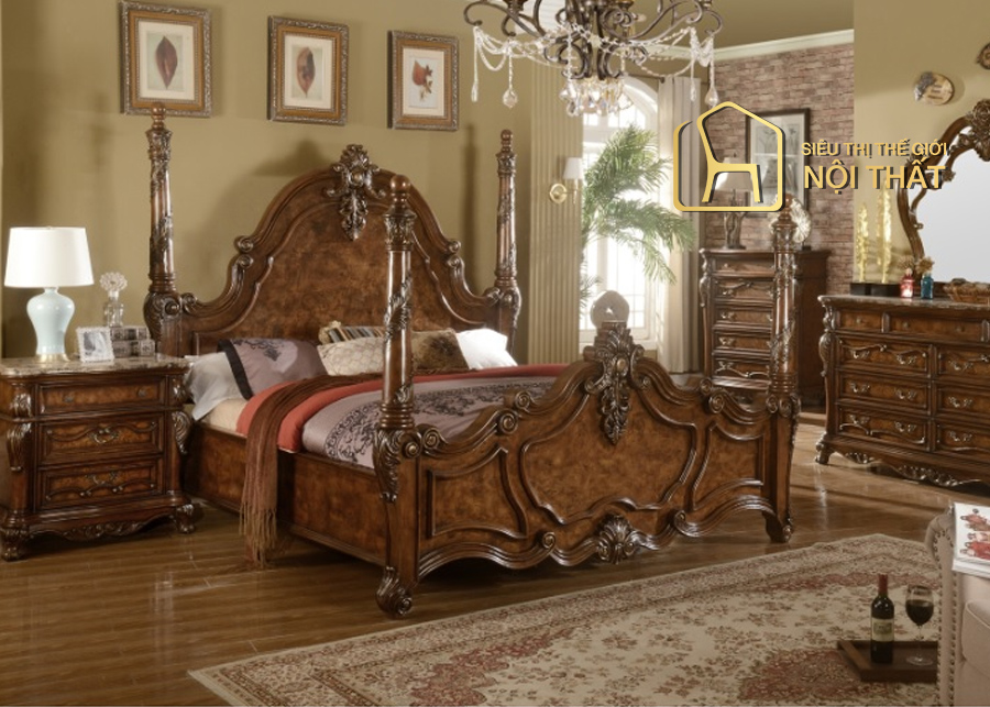Kiệt tác vượt thời gian gọi tên nội thất cổ điển châu Âu 18 Mẫu phòng ngủ châu Âu cổ điển Tone màu chủ đạo là nâu gỗ sậm