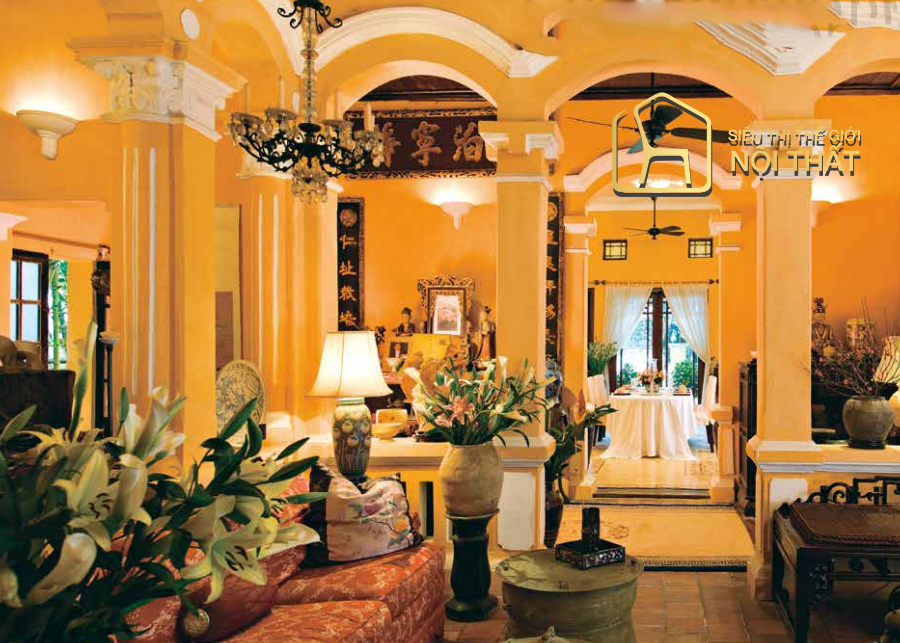 Phong cách thiết kế nội thất Indochine Đông Dương- Bản giao hưởng đặc sắc cổ điển 15 Mẫu phòng khách Indochine đề cao các yếu tố chí tiết trong phụ kiện, nội thất đi kèm