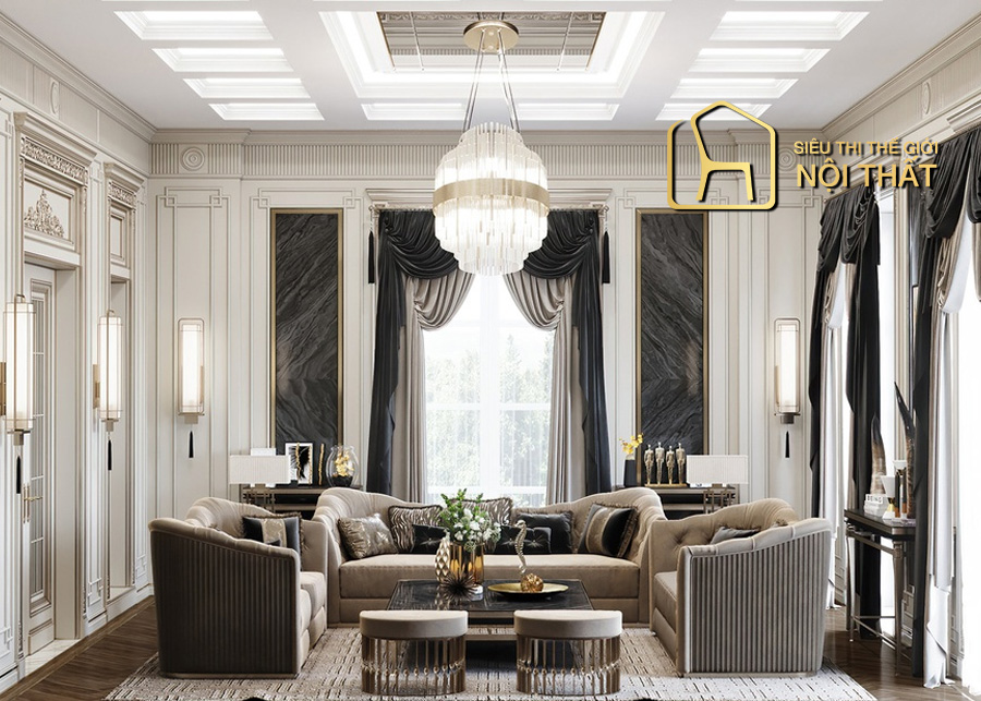 Chọn gạch ốp cho phòng khách tân cổ điển thế nào? 12 Xu hướng lát gạch nền dạng thảm này còn được ứng dụng cho phong cách cổ điển, luxury,... mang tới tính thẩm mỹ tuyệt vời khó rời mắt.