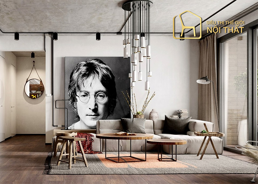 Thiết kế căn hộ phong cách Scandinavian đơn giản tinh tế và tiện nghi 14 Thiết kế căn hộ đơn giản với tông xám trắng chủ đạo, bức tranh lớn ở phòng khách