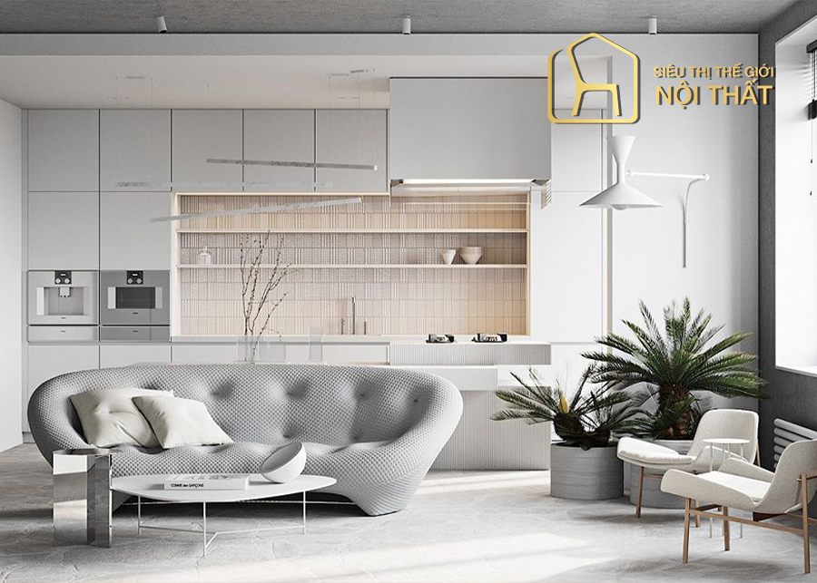Thiết kế căn hộ phong cách Scandinavian đơn giản tinh tế và tiện nghi 10 Mẫu thiết kế nội thất căn hộ Scandinavian 2 gam màu trắng – xám