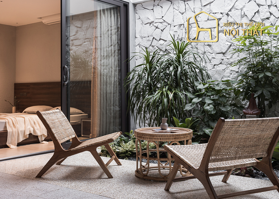 Phong cách thiết kế nội thất Wabi Sabi - Khai phá vẻ đẹp trong sự không hoàn mỹ 20 Không gian nội thất phòng khách Wabi Sabi với hơi hướng tự nhiên xanh mát