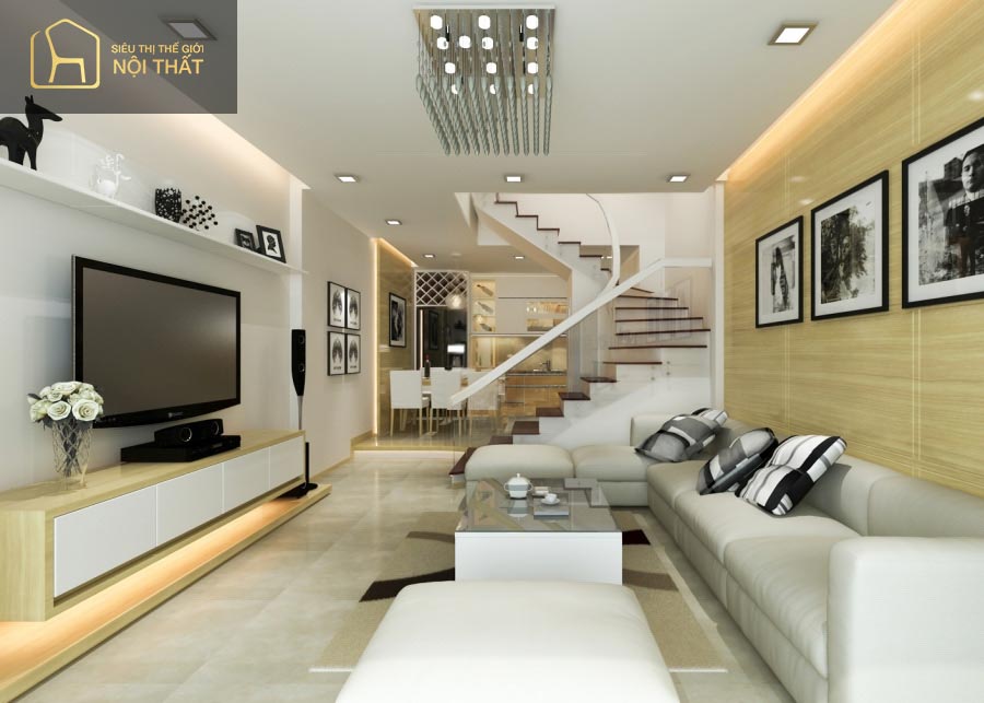 Kinh nghiệm chọn đồ nội thất cho nhà ống hiện đại, ấn tượng 2022 9 Thiết kế nội thất phòng khách cho nhà ống