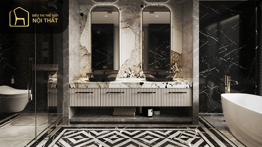 Thiết kế phong cách nội thất luxury cho phòng tắm Thiết kế phong cách nội thất luxury cho phòng tắm kết hợp các thiết bị thông minh hiện đại như Lavabo tự động để mang đến cảm giác thư giãn thoải mái