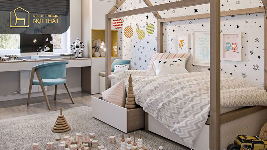 Thiết kế phòng ngủ trên 20m2 nên kết hợp khu vực giải trí cho trẻ Thiết kế phòng ngủ trên 20m2 nên kết hợp khu vực giải trí cho trẻ