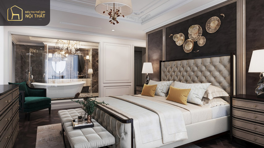 Mẫu phòng ngủ hiện đại được thiết kế với hệ thống đèn chùm ấn tượng Mẫu phòng ngủ hiện đại được thiết kế với hệ thống đèn chùm ấn tượng