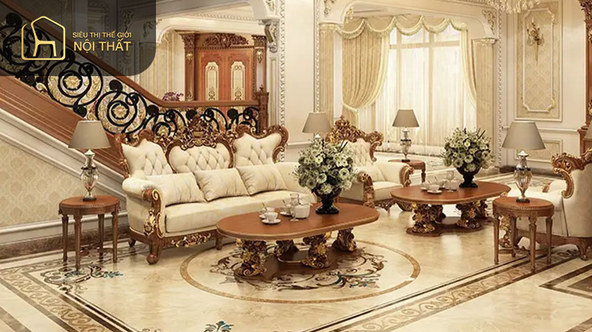Nội thất biệt thự tân cổ điển của phòng khách Nội thất biệt thự tân cổ điển của phòng khách chú trọng sự sang trọng tinh tế giúp không gian trở nên nổi bật nhưng không quá cầu kì