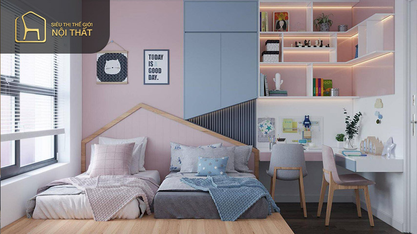 Khi thiết kế phòng ngủ nhỏ 2 giường Khi thiết kế phòng ngủ nhỏ 2 giường bạn cần khéo léo trong việc sắp xếp đồ đạc để tiết kiệm không gian