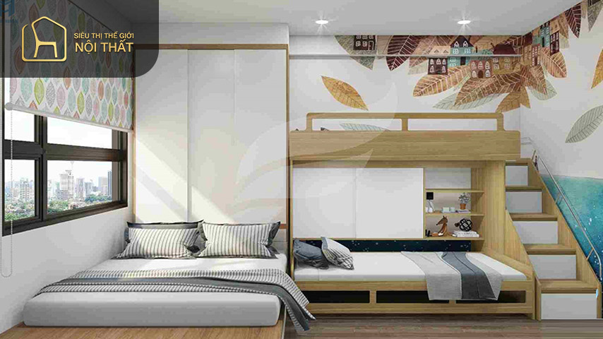 Với phòng ngủ có diện tích Với phòng ngủ có diện tích tương đối nhỏ thì giường tầng là lựa chọn vô cùng hợp lí