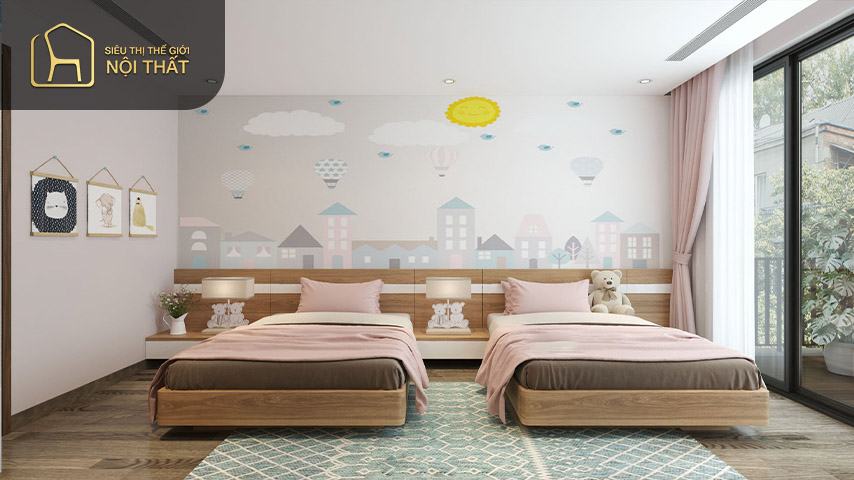 Thiết kế phòng ngủ 2 giường đôi Thiết kế phòng ngủ 2 giường đôi đem lại sự đối xứng hài hòa cho căn phòng