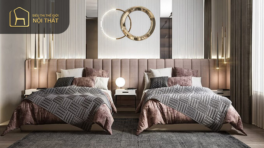 Thiết kế phòng ngủ 2 giường cho người lớn Thiết kế phòng ngủ 2 giường cho người lớn cần được thiết kế tinh tế hiện đại để đem lại cảm giác thoải mái cho gia chủ