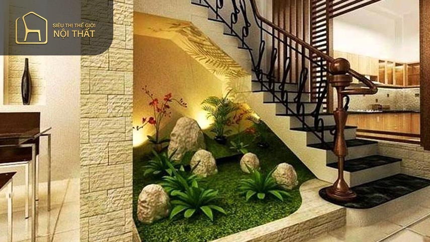 Những ý tưởng trang trí tường cầu thang cực đẹp và sang trọng 11 Cây cảnh sẽ giúp cho tường cầu thang trở nên tươi mới và sống động hơn