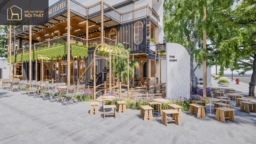 Top 5 mẫu thiết kế container cafe đang thịnh hành hiện nay 6 Cafe container mô hình sân vườn