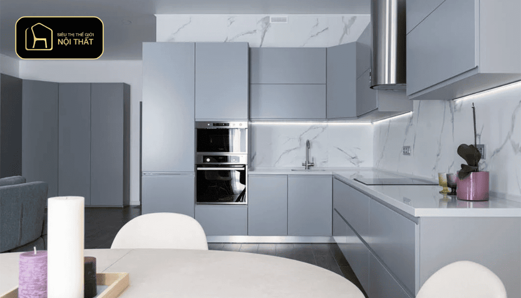 Mẫu tủ bếp cho chung cư 2 phòng ngủ (Chữ L tối ưu)