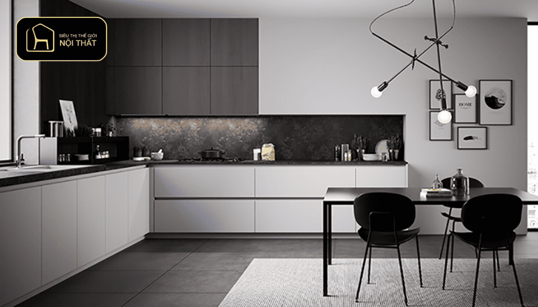 Tủ bếp Acrylic dán cạnh No-line