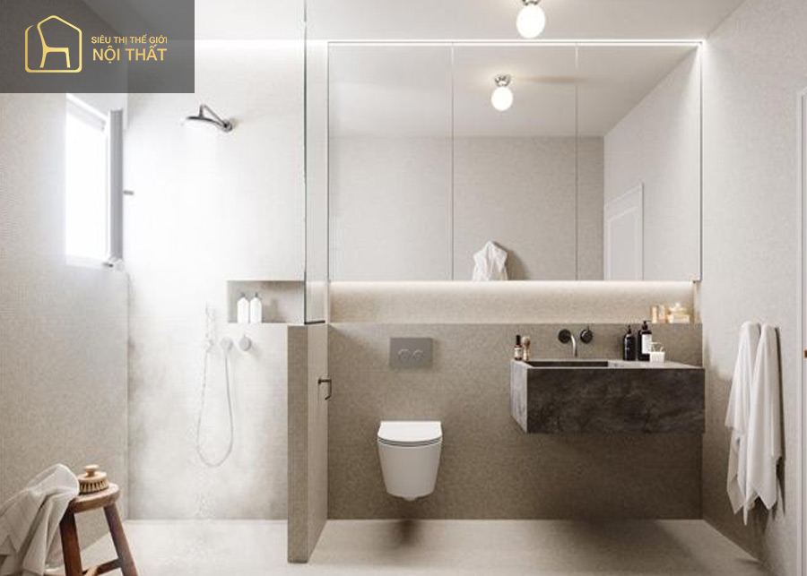 Nên có sự đồng bộ về màu sắc và chất liệu trong thiết kế nhà tắm 4m2