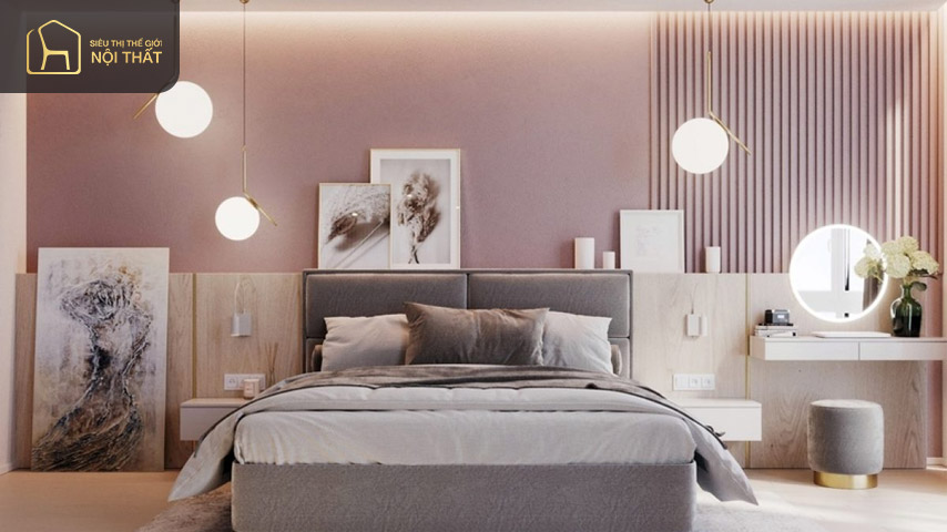 Top 15+ mẫu thiết kế phòng ngủ màu hồng tinh tế, nhẹ nhàng 8 Màu hồng nhạt khiến nội thất màu chàm nổi bật hơn