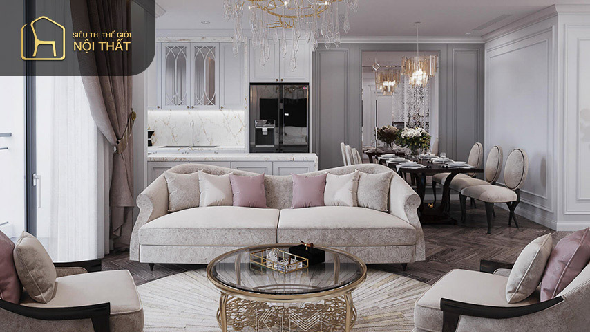 Phòng khách thông bếp phong cách Modern Classic toát lên vẻ đẹp tinh tế nhẹ nhàng Phòng khách thông bếp phong cách Modern Classic toát lên vẻ đẹp tinh tế nhẹ nhàng