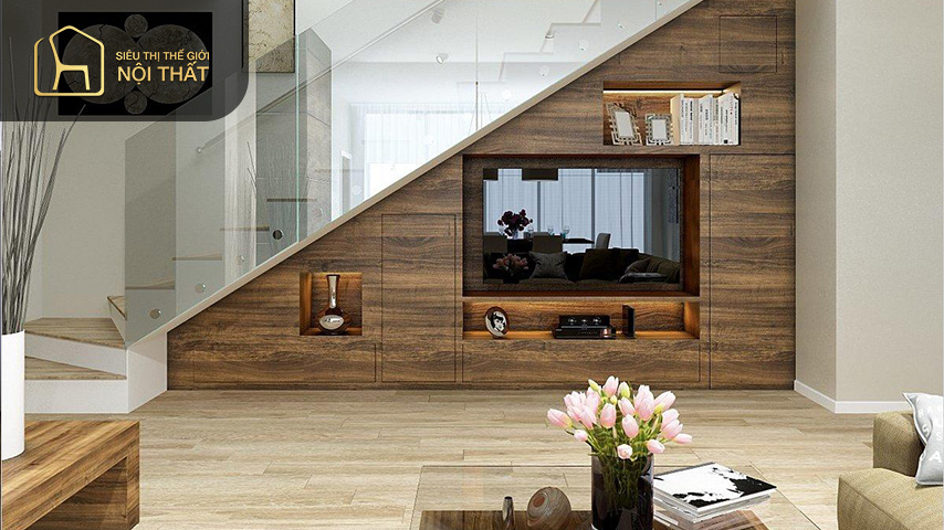 5 ý tưởng thiết kế tủ dưới gầm cầu thang tiện ích đa năng 6 Tủ kệ tivi tăng phần tiện ích