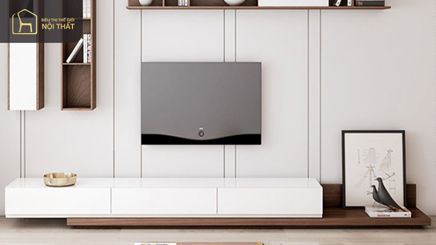 Top 15+ mẫu vách tivi phòng khách hot nhất 2023 11 Vách tivi hiện đại kết hợp gỗ và đá tạo sự cổ điển thanh thoát