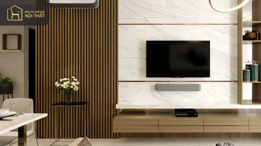 Top 15+ mẫu vách tivi phòng khách hot nhất 2023 14 Mẫu vách tivi dạng lam sóng rất phổ biến