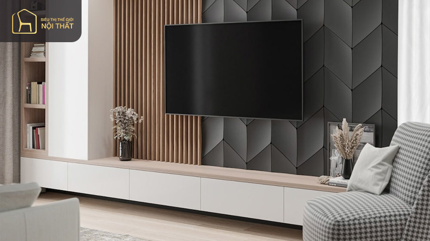 Top 15+ mẫu vách tivi phòng khách hot nhất 2023 2 Cần chọn đúng tông màu chủ đạo khi kết hợp với vách tivi hiện đại