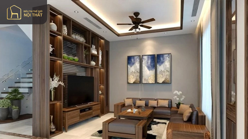 Top 15+ mẫu vách tivi phòng khách hot nhất 2023 4 Kệ tivi liền có vách ngăn đang rất thịnh hành