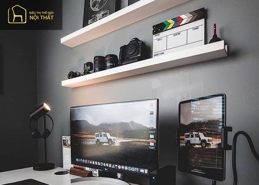 Mẫu background sử dụng kệ giúp gọn gàng mà thẩm mỹ Mẫu background sử dụng kệ giúp gọn gàng mà thẩm mỹ