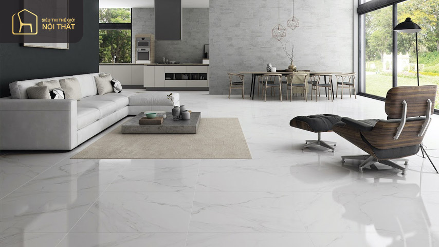 Gạch lát nền màu trắng vân mây - điểm nhấn mọi không gian 3 Mẫu gạch vân mây trắng dành riêng cho phòng khách