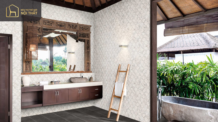 25+ Mẫu gạch vảy cá trang trí đẹp nhất hiện nay 2 Mẫu gạch mosaic vảy cá trắng vân đá marble tôn lên nét đẹp sang trọng, tinh tế