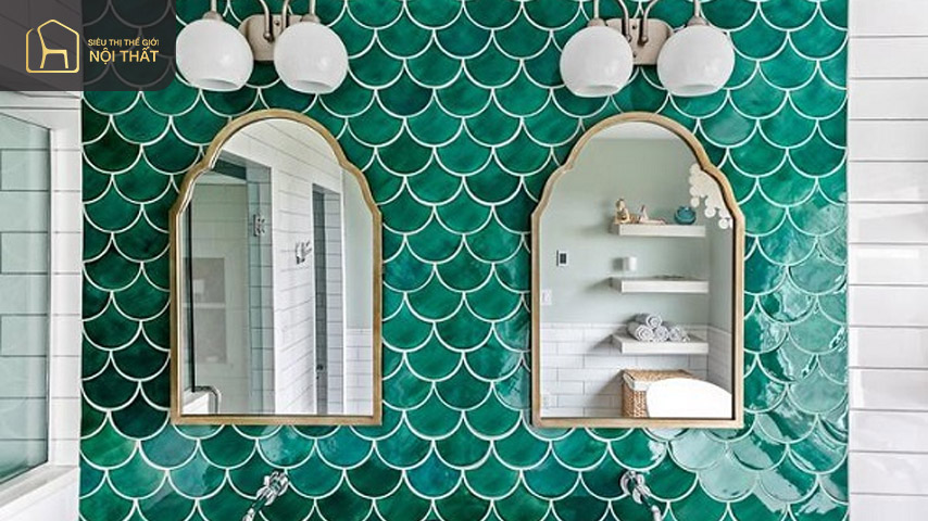 25+ Mẫu gạch vảy cá trang trí đẹp nhất hiện nay 8 Mẫu gạch mosaic vảy cá xanh ngọc lục bảo mang đến cho phòng tắm vẻ đẹp ấn tượng